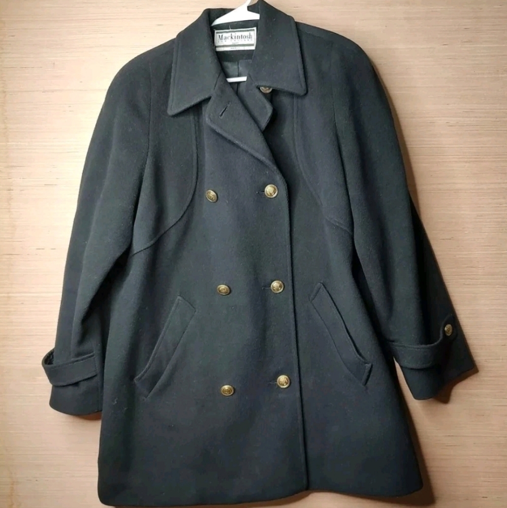 Mackintosh Black Wool Pea Coat Women's Size 14/16 Double Women's Black Wool Coat